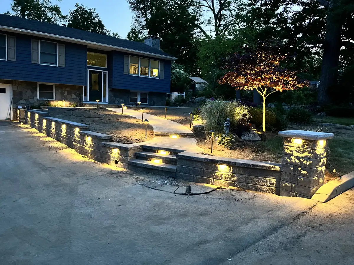 Beautiful landscape lighting at dusk in Newburgh NY